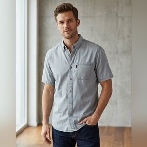 Bob Timberlake Men's Short Sleeve Button Down Shirt Light Blue Sz L